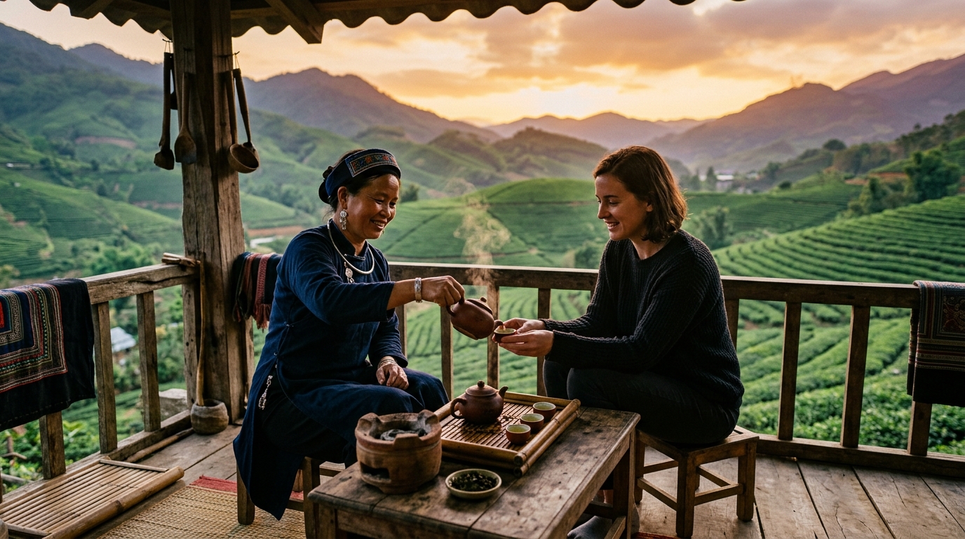 Mô hình Farmstay kết nối du khách trải nghiệm văn hóa thưởng trà trên đồi chè sinh thái