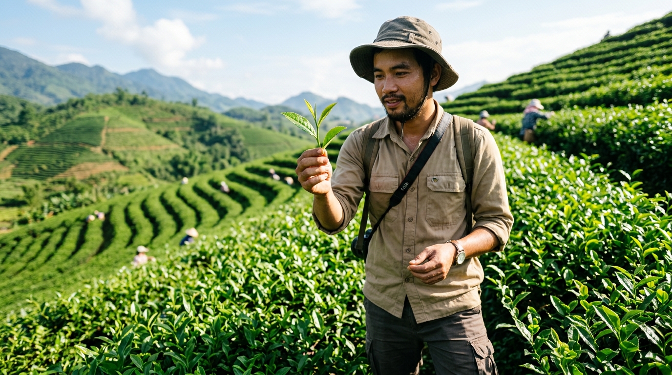 Chăm sóc và kiểm tra búp chè hữu cơ đạt tiêu chuẩn chất lượng cao trên nương chè Thái Nguyên