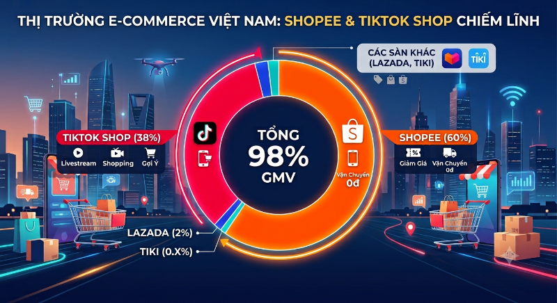 Gần 98% thị trường TMĐT nằm trong tay hai nền tảng, 'người thứ ba' còn chỗ?