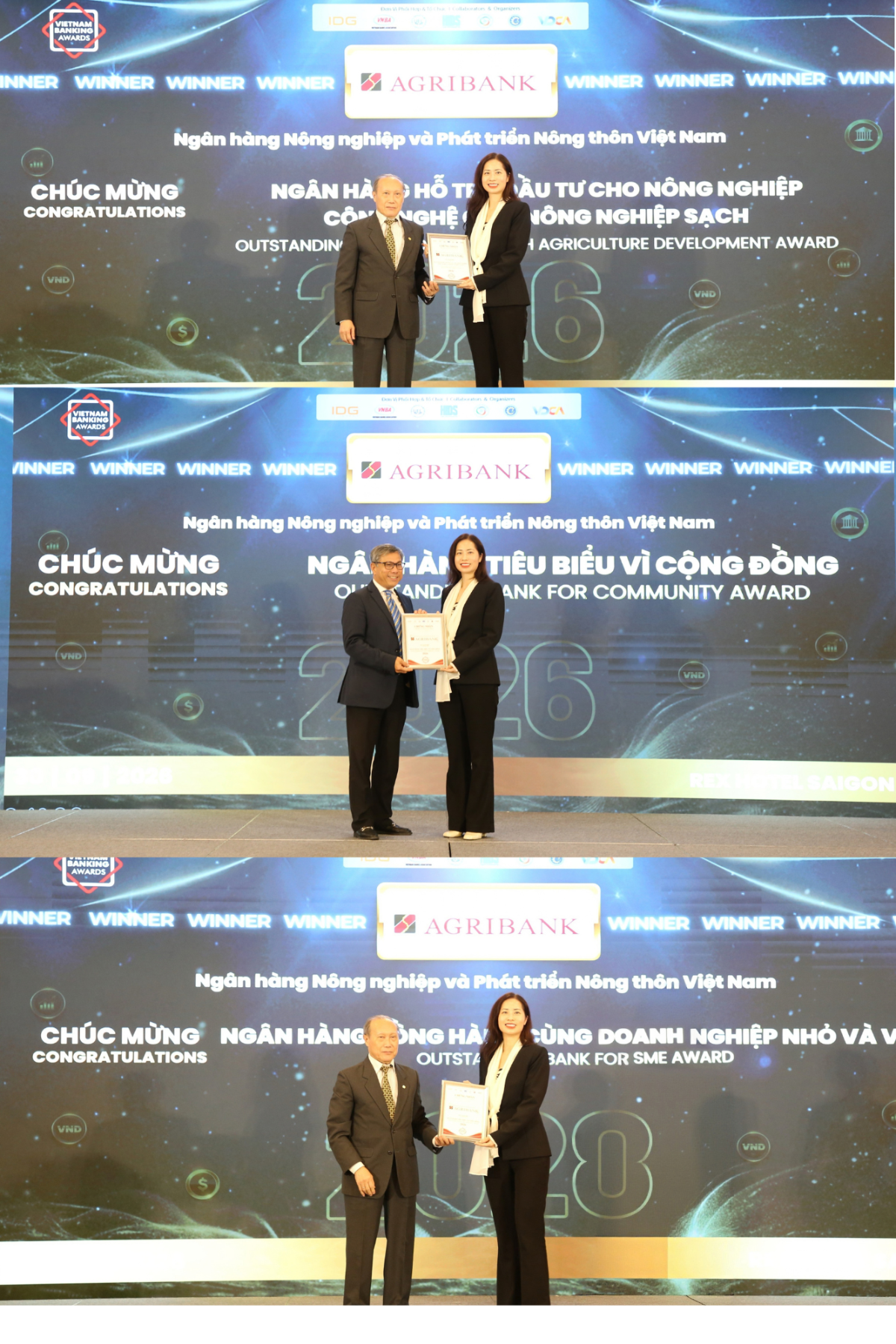 Agribank được vinh danh 3 giải thưởng Ngân hàng Việt Nam tiêu biểu 2026.