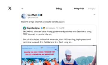 Tỷ phú Elon Musk chia sẻ và quan tâm việc Hải Phòng triển khai internet vệ tinh tại đặc khu và biển đảo.