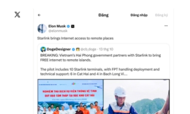Tỷ phú Elon Musk chia sẻ và quan tâm việc Hải Phòng triển khai internet vệ tinh tại đặc khu và biển đảo.