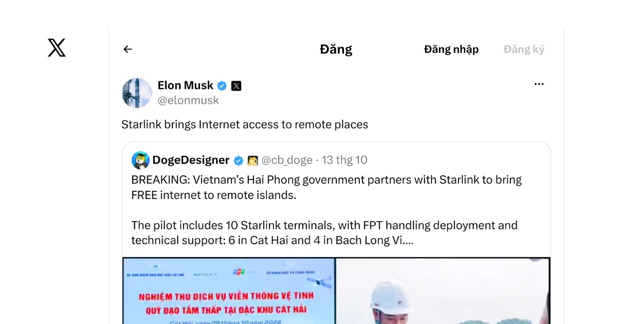 Tỷ phú Elon Musk chia sẻ thông tin Hải Phòng triển khai Starlink tại hai đặc khu biển, đảo