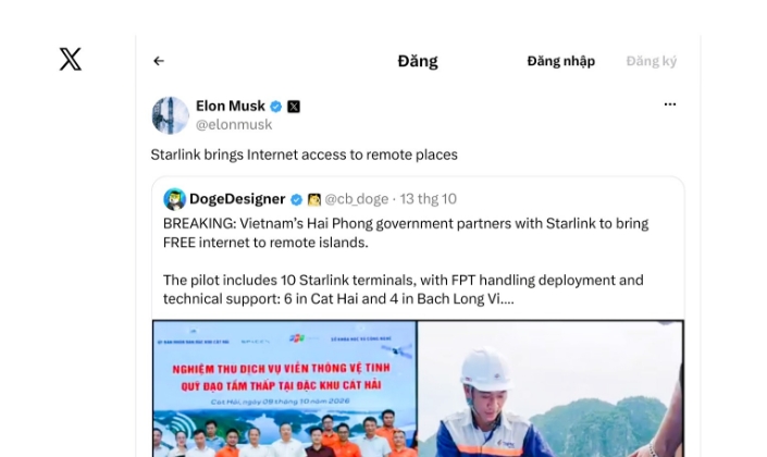 Tỷ phú Elon Musk chia sẻ và quan tâm việc Hải Phòng triển khai internet vệ tinh tại đặc khu và biển đảo.