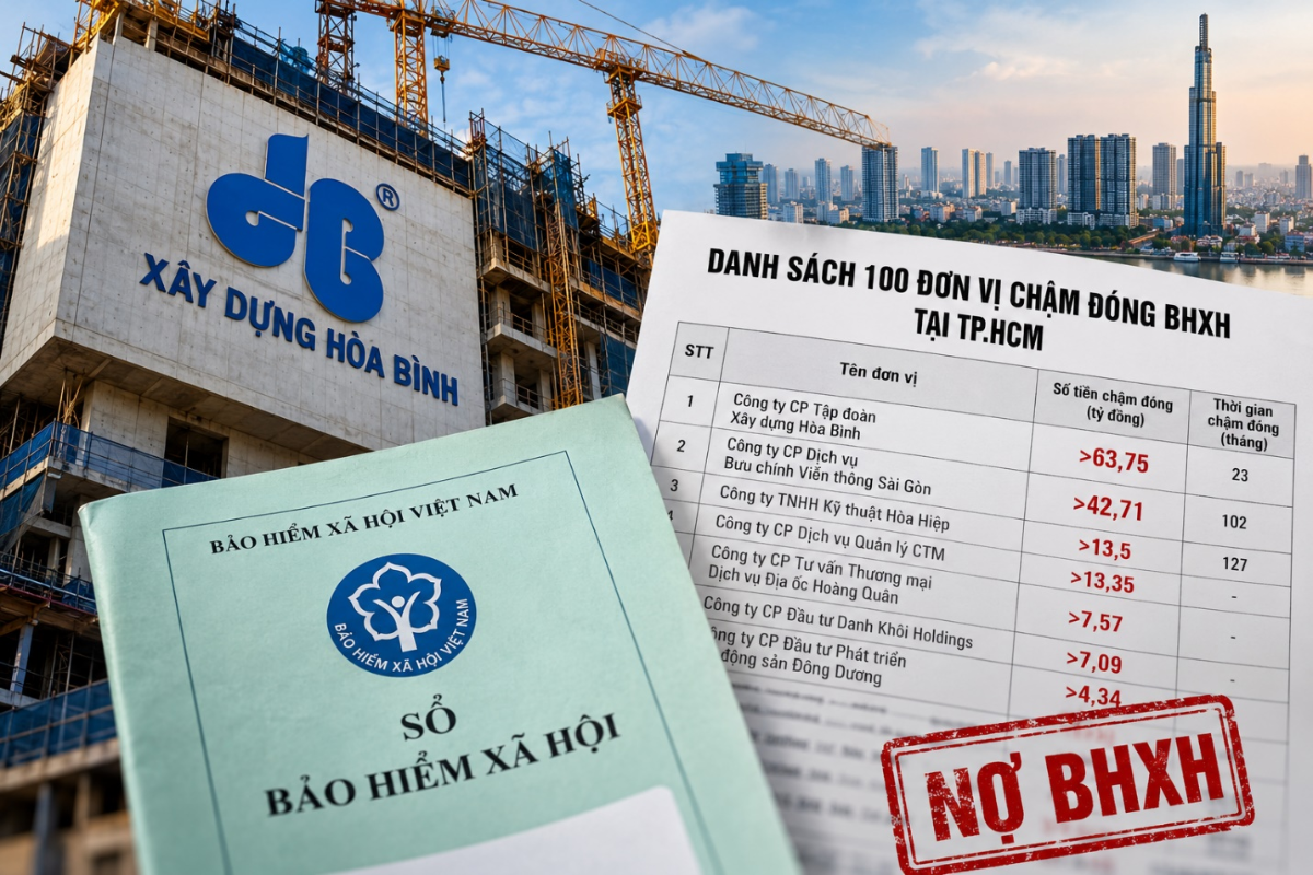 Xây dựng Hòa Bình (HBC) đứng đầu danh sách nợ BHXH tại TP.HCM với hơn 63,75 tỷ đồng.