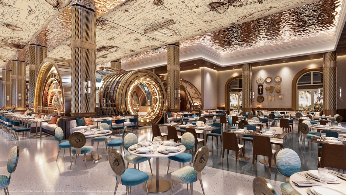Nhà hàng tại Dream Palace, nơi trải nghiệm ẩm thực được kết nối với câu chuyện thám hiểm đại dương của Giáo sư Morgan.