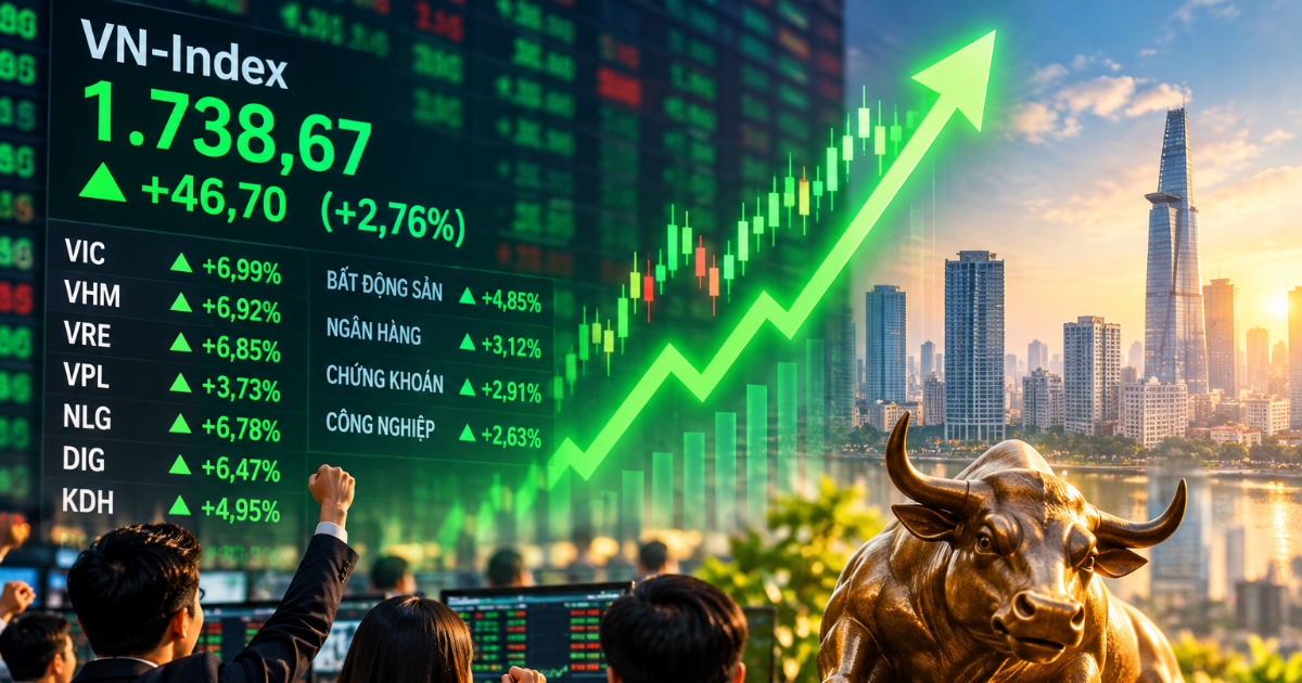 Chứng khoán ngày 21/10: Bất động sản bứt phá, VN-Index tăng gần 47 điểm