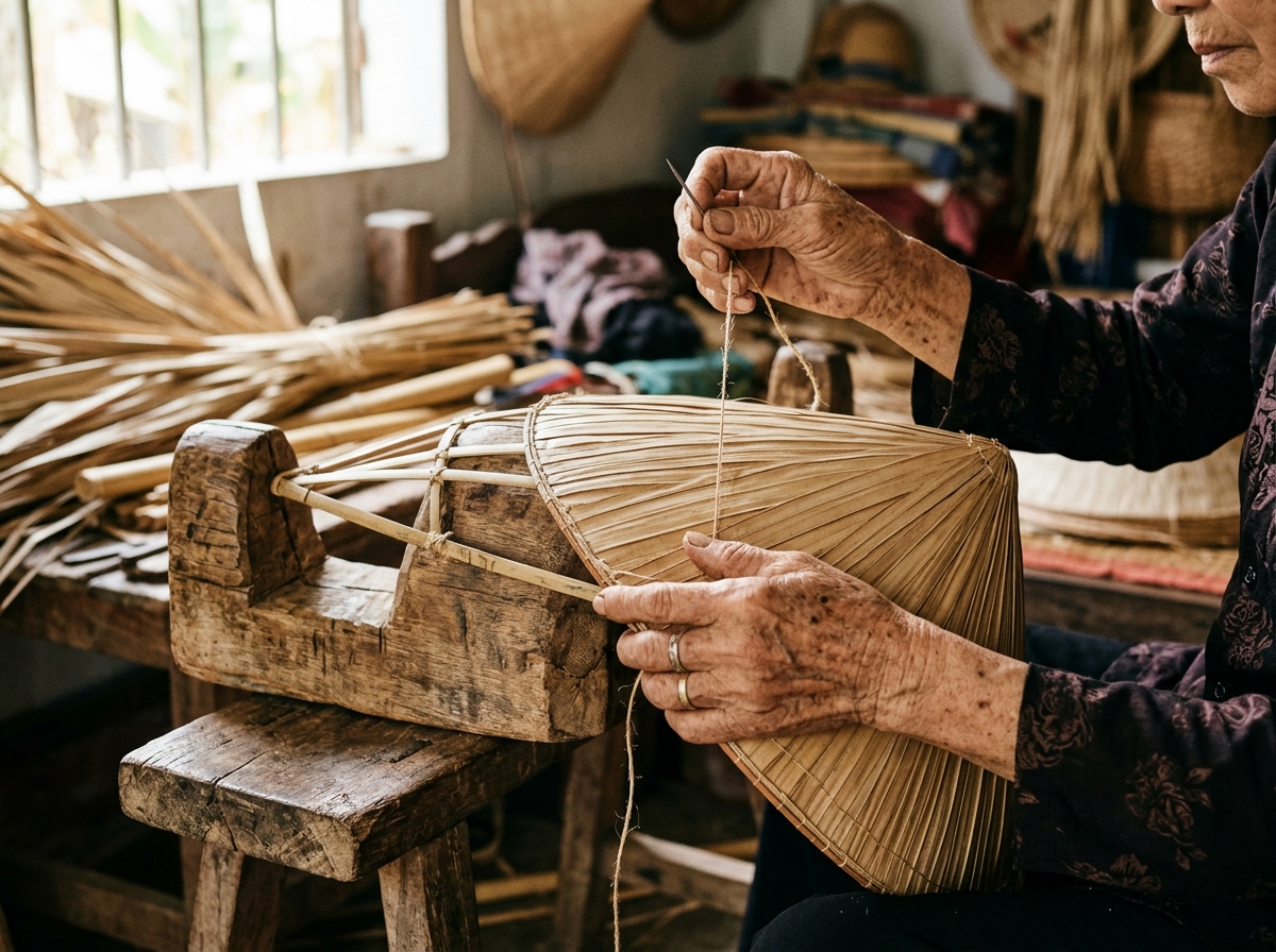 Đôi tay nghệ nhân khâu nón lá