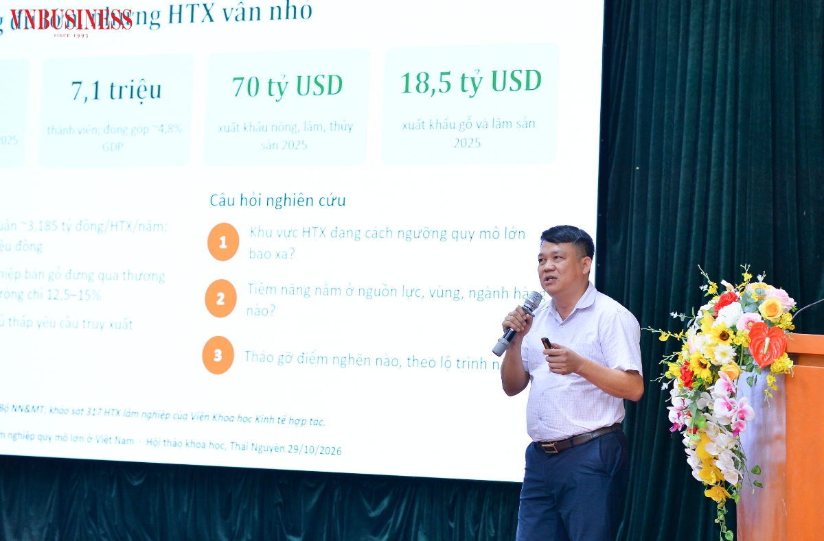 Ông Nguyễn Đình Hùng, Phó Viện trưởng Viện Khoa học Kinh tế hợp tác phát biểu tham luận tại Hội thảo.